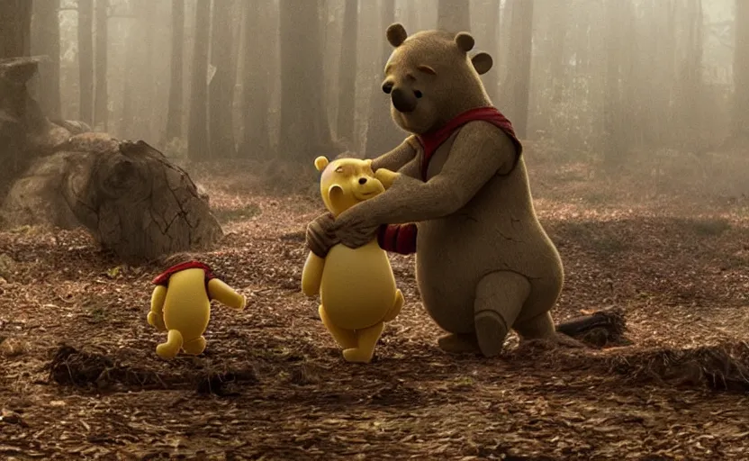 Image similar to a still of winnie the pooh in there will be blood ( 2 0 0 7 ), cinematic, very detailed, 8 k,