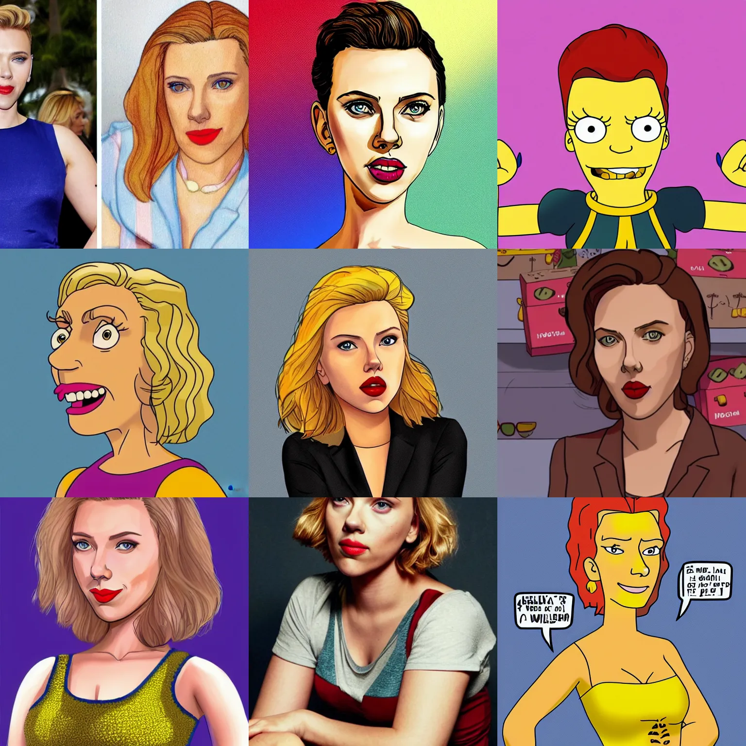 Prompt: scarlett johansson in the style of the simpsons