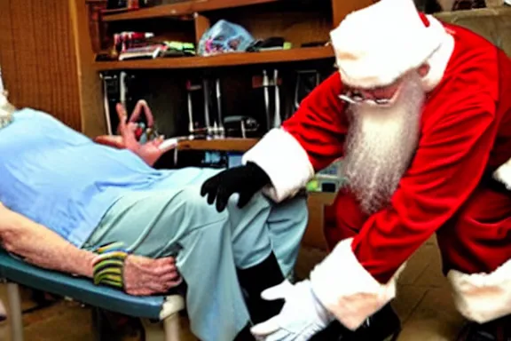 Image similar to santa getting a hip transplant