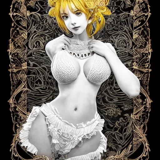Image similar to the portrait of an absurdly beautiful, graceful, elegant, sophisticated, young gravure idol made up of lemons, an ultrafine hyperdetailed illustration by kim jung gi, irakli nadar, intricate linework, bright colors, octopath traveler, final fantasy, unreal engine 5 highly rendered, global illumination, radiant light, detailed and intricate environment