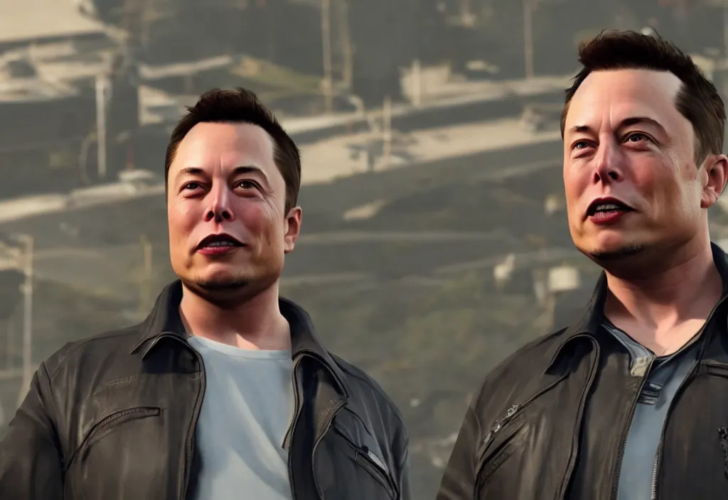 Image similar to elon musk in the video game in gta 5, gameplay screenshot, close up, 3 d rendering. unreal engine. amazing likeness. very detailed.