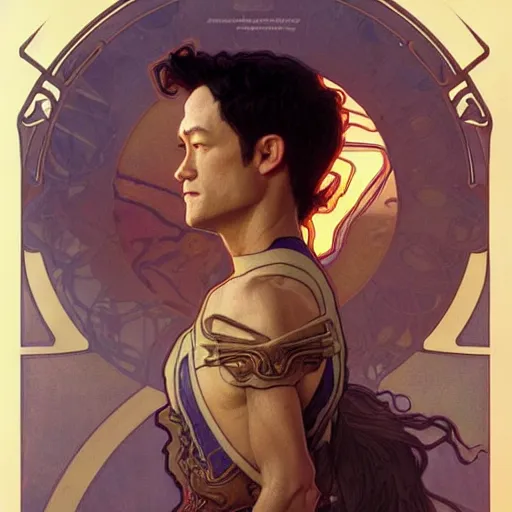 Image similar to planetside joseph gordon - levitt, fantasy, d & d, intricate, detailed, by by alphonse mucha, adolfo hohenstein, alice russell glenny, stanley artgerm lau, greg rutkowski, detailed, trending on artstation, trending on artstation, smooth