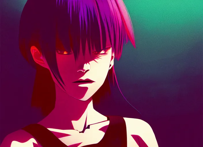 Image similar to editorial illustration by Karolis Strautniekas and Mads Berg, colorful, anime portrait vampire princess miyu, katsuhiro otomo, manga, Ilya kuvshinov,fine texture, manga shading, fine details, matte colors, film noir, dramatic lighting, dynamic composition, moody, vivid, volumetric,Narumi Kakinouchi