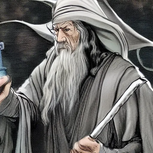 Image similar to Gandalf using the internet to look for information about the One Ring