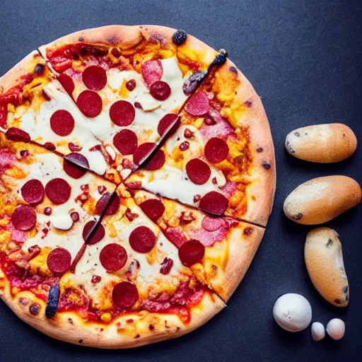 Image similar to food photography of a big pizza made of small pizza