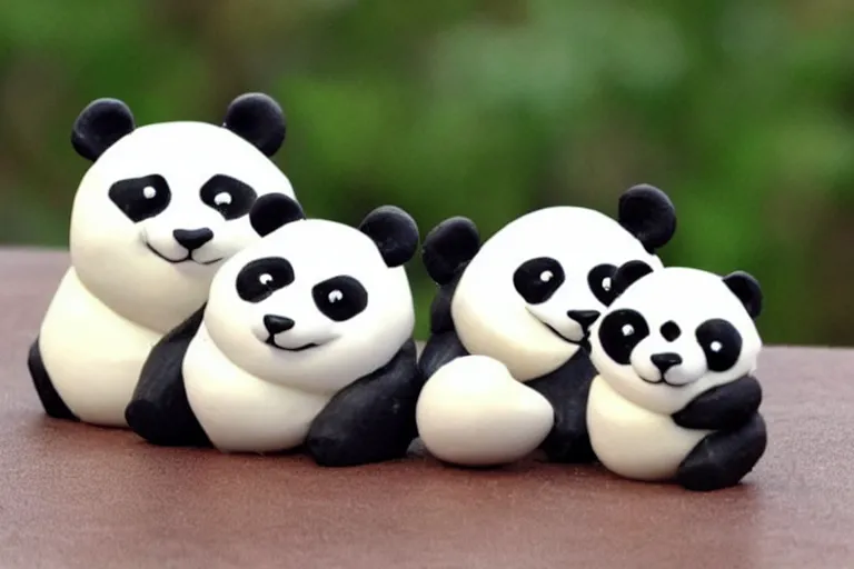 Prompt: a cute family of pandas made from playdough