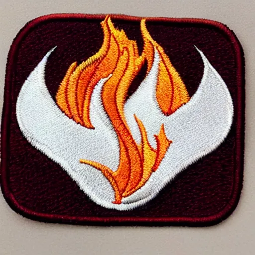 Prompt: an embroidered patch of a retro minimalist clean fire flames square