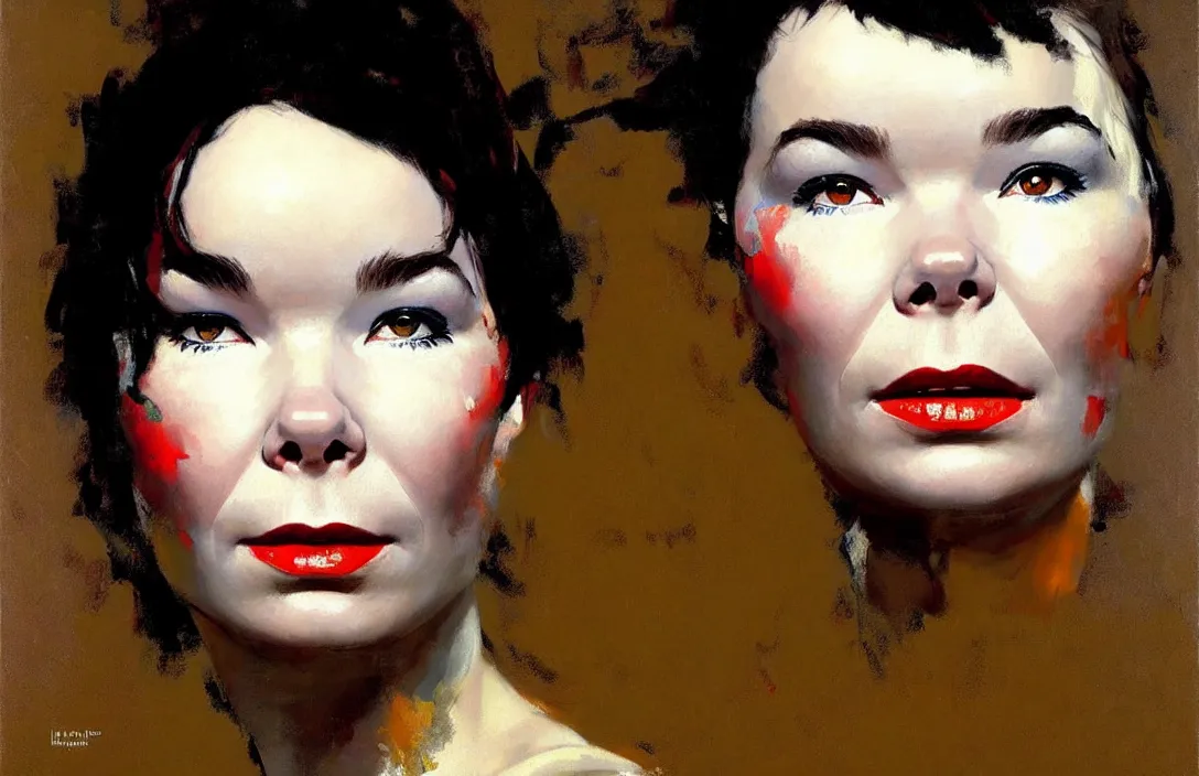 Image similar to portrait of bjork!!!!!!!!!!!!!!!!!!!!!!!!!!!, detailed face, detailed painting, epic lighting, by ilya repin, phil hale and kent williams