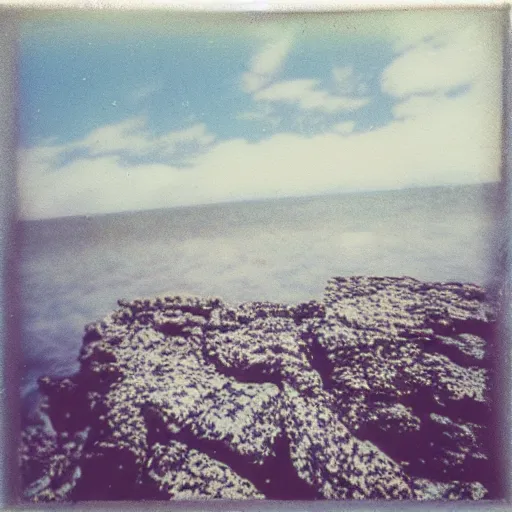 Prompt: a big flat rock flying through the sky, blurry photo, old polaroid, expired film, historical photo,