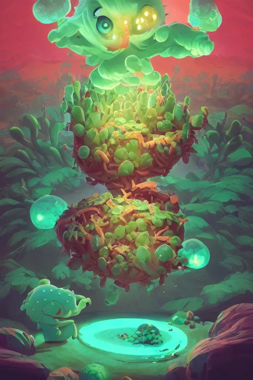 Image similar to roots cactus sushi cristal smurf ghost creature animal sushi cristal very big eye roots cactus elemental flush of force nature micro world fluo fishscale, behance hd by jesper ejsing, by rhads, makoto shinkai and lois van baarle, ilya kuvshinov, rossdraws radiating a glowing aura global illumination ray tracing hdr