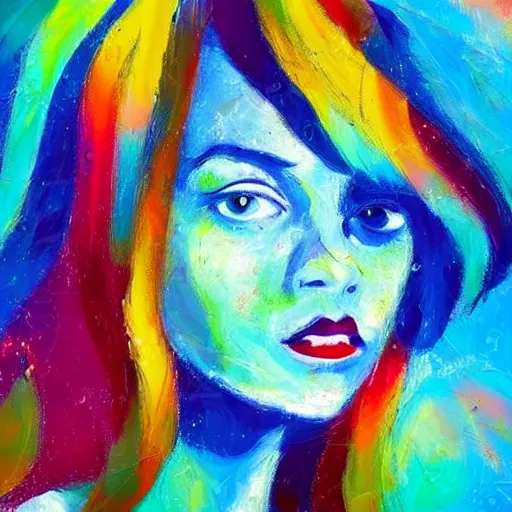 Prompt: a beautiful abstract colorful impasto organic painting of a beautiful girl