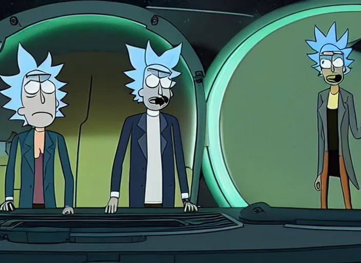 Image similar to film still of rick sanchez rick and morty in the new scifi movie 4 k