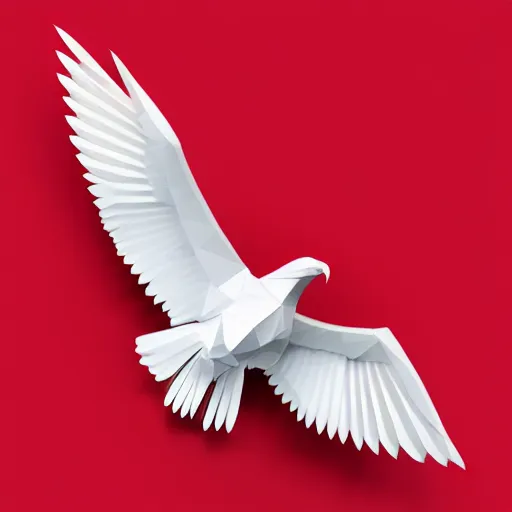 Image similar to low poly, vector, white eagle icon, in a book, red background, cgsociety, artstation, octane render