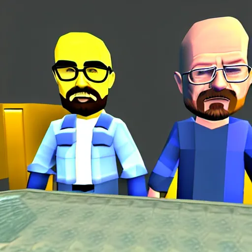 Prompt: jesse pinkman and walter white making meth minigame, nintendo 6 4 screenshot, low poly, aliased