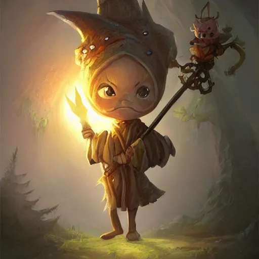 Image similar to cute little anthropomorphic maple tree, wielding a magic staff, tiny, small, short, wizard robe, cute and adorable, pretty, beautiful, dnd character art portrait, matte fantasy painting, deviantart artstation, by jason felix by steve argyle by tyler jacobson by peter mohrbacher, cinema