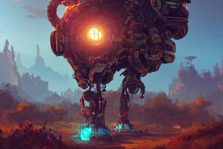 Image similar to watcher machine mecanical creature robot of horizon forbidden west horizon zero dawn radiating a glowing aura global illumination ray tracing hdr fanart arstation by ian pesty and alena aenami artworks in 4 k