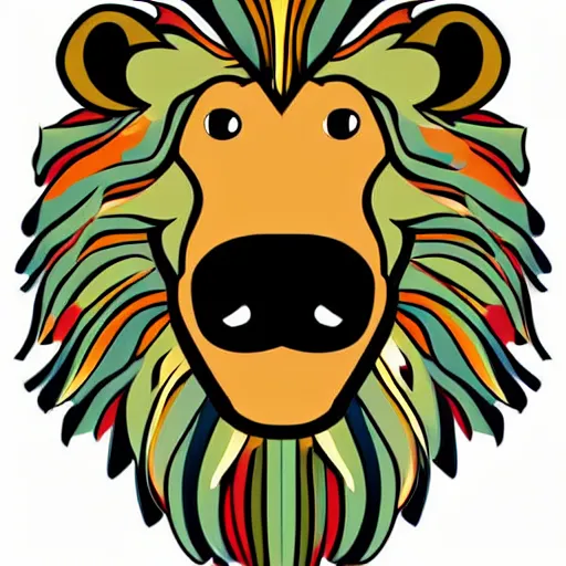 Image similar to full body portrait Lion with a sympathetic and expressive face, round and well-drawn eyes, mouth is simple and pleasant, ears are listening, body is strong and upright, paws firm to the ground, tail slightly wavy, Anthropomorphic, highly detailed, colorful, illustration, smooth and clean vector curves, no jagged lines, vector art, smooth