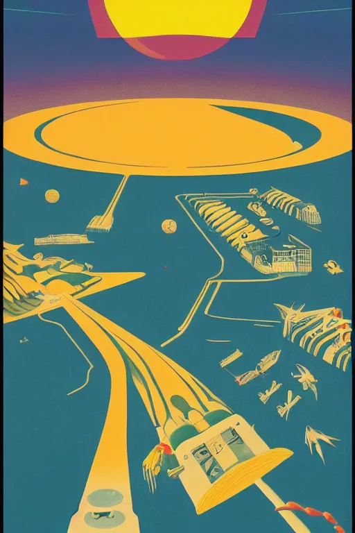 Image similar to 7 0 s travel poster for an extraterrestrial planet destination