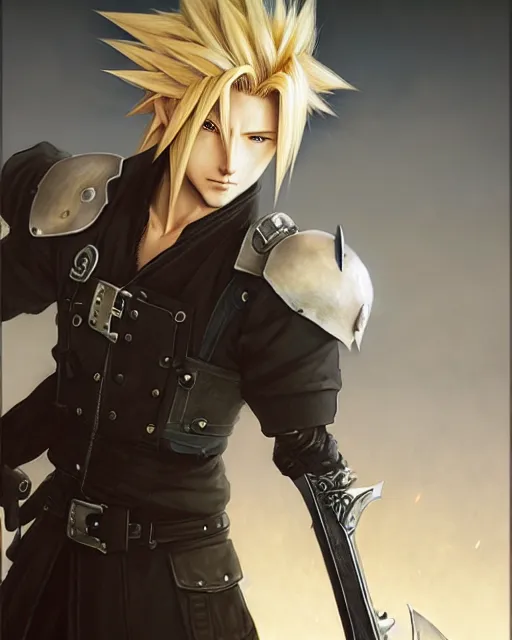 Image similar to cloud strife at starbucks, fantasy character portrait, ultra realistic, anime key visual, full body concept art, intricate details, highly detailed by greg rutkowski, ilya kuvshinov, gaston bussiere, craig mullins, simon bisley