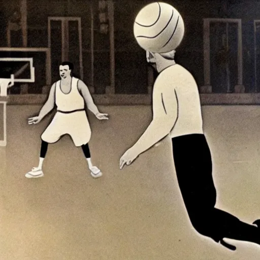 Image similar to hitler playing basketball, realistic, detailed, upscaled