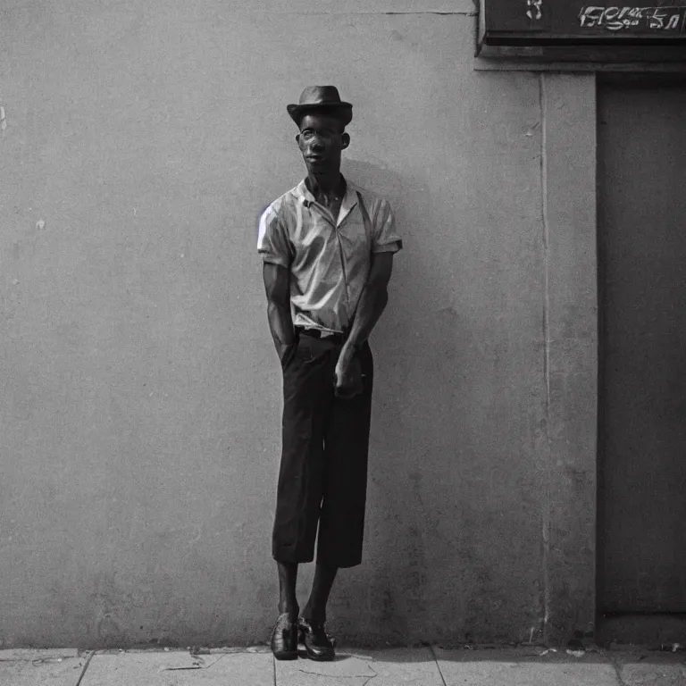 Prompt: analog medium format film high contrast portrait of man in harlem, 1 9 6 0 s hasselblad film street photography, portrait of man featured on unsplash, photographed on vintage expired colour film