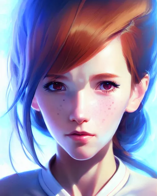 Image similar to portrait Anime space cadet girl Anna Lee Fisher anime cute-fine-face, pretty face, realistic shaded Perfect face, fine details. Anime. realistic shaded lighting by Ilya Kuvshinov Giuseppe Dangelico Pino and Michael Garmash and Rob Rey, IAMAG premiere, aaaa achievement collection, elegant freckles, fabulous