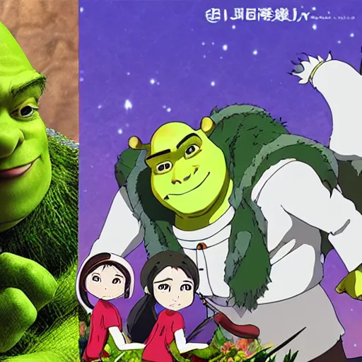 Image similar to shrek as an anime character, studio ghibli, anime key visual