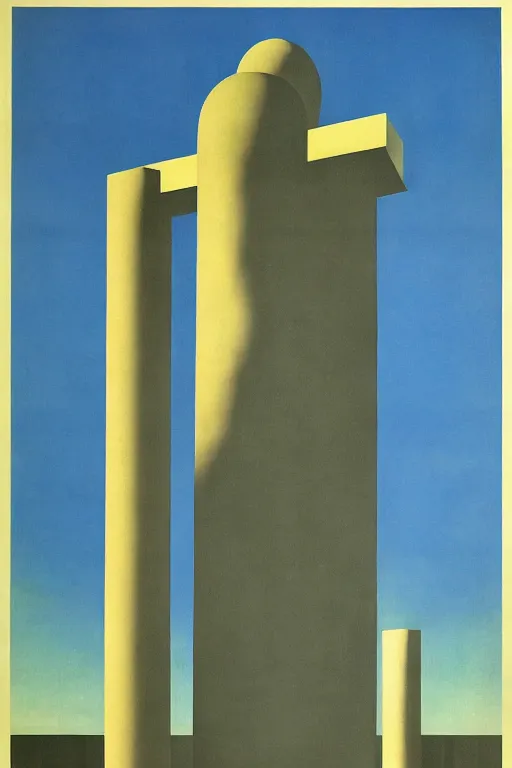 Image similar to Bauhaus Poster by Richard Corben, by René Magritte, greek doric column brutalist spomenik structure, surrealism