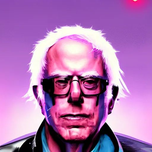 Image similar to cyberpunk bernie sanders as the leader of a futuristic communist nation, cybernetics, sharp lines, digital, artstation, colored in