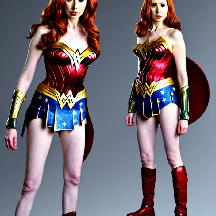 Prompt: full length portrait photograph of karen gillan as wonder woman, Extremely detailed. 8k