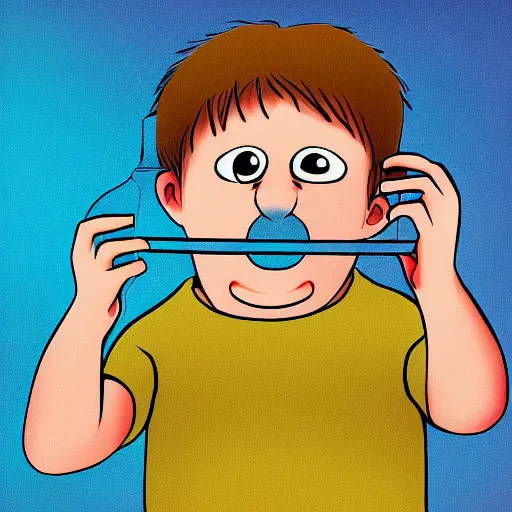 Prompt: a kid looking through a straw, cartoon, digital art