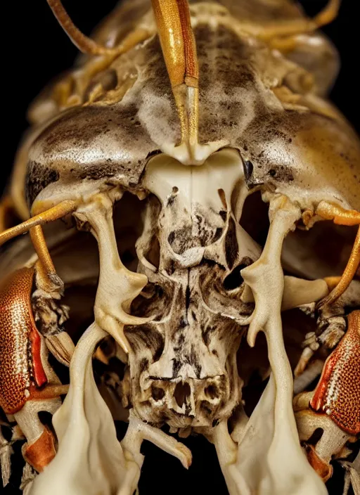 Prompt: hyper realistic photography of intricate bone skull insect lobster hybrid cinematic, symmetric detailed