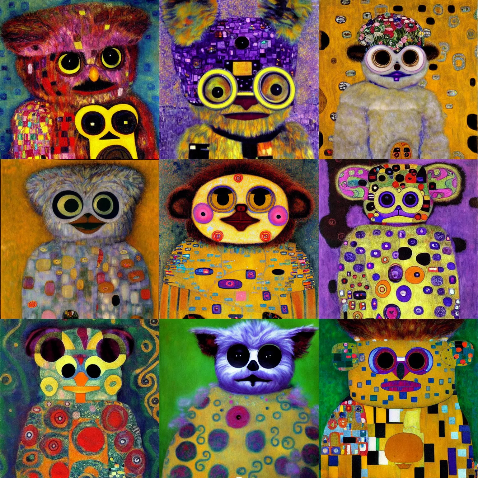 Prompt: A painting of a furby by Gustav Klimt