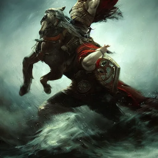 Prompt: a beautiful painting of a Viking attacking another man, by raymond swanland, featured on artstattion