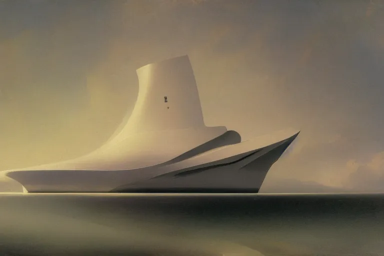 Image similar to minimalist futuristic zaha hadid spaceship painting by ivan aivazovsky