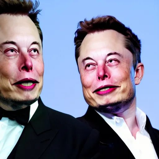 Image similar to elon musk with white eyes, smiling creepy at a camera, realistic photo