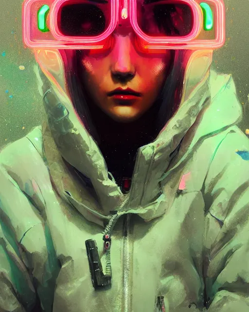 Image similar to detailed portrait Neon Operator Girl, cyberpunk futuristic neon, reflective puffy coat, decorated with traditional Japanese ornaments by Ismail inceoglu dragan bibin hans thoma greg rutkowski Alexandros Pyromallis Nekro Rene Maritte Illustrated, Perfect face, fine details, realistic shaded, fine-face, pretty face