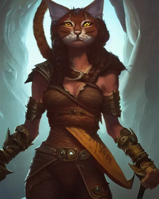 Prompt: Tabaxi :: Rogue, pretty, beautiful, DnD character art portrait, matte fantasy painting, DeviantArt Artstation, by Jason Felix by Steve Argyle by Tyler Jacobson by Peter Mohrbacher, cinematic lighting