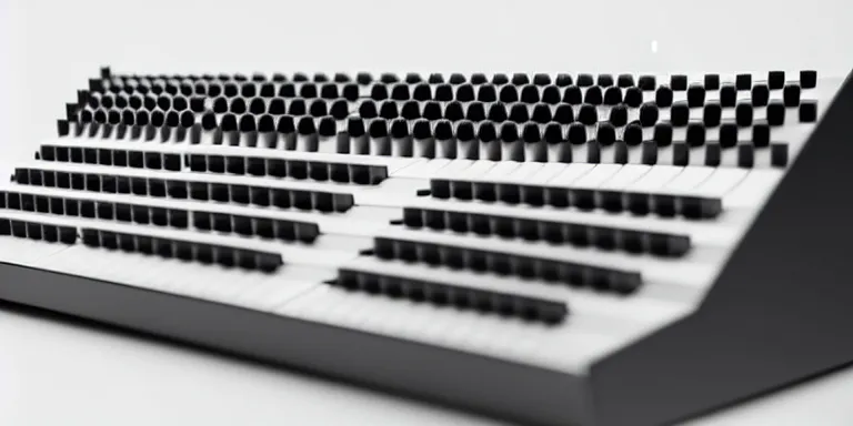 Prompt: dezeen , minimalissimo, archdaily, ignant, trending on behance, product design concept, product shot of moog synthesizer made by jony ives , dieter rams, 8k, high detailed photo