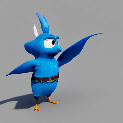 Prompt: anthropomorphic cute blue bird character wearing a jacket, Disney Pixar, in the style of ‘how to train your dragon’, ‘kung fu panda’ ‘zootopia’ ‘wreck it Ralph’ ‘luca’ etc, high detail, detailed feathers and fur, 3d render