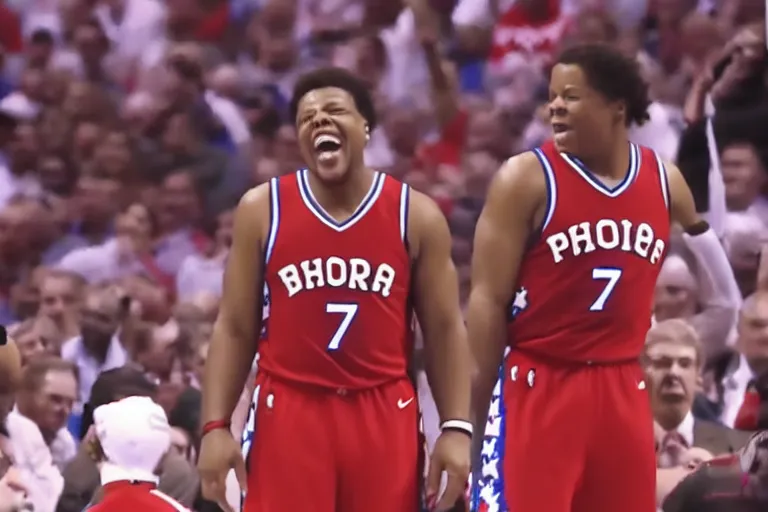 Prompt: Kyle Lowry laughing at 76ers fans, cinematic, highly detailed, 4k