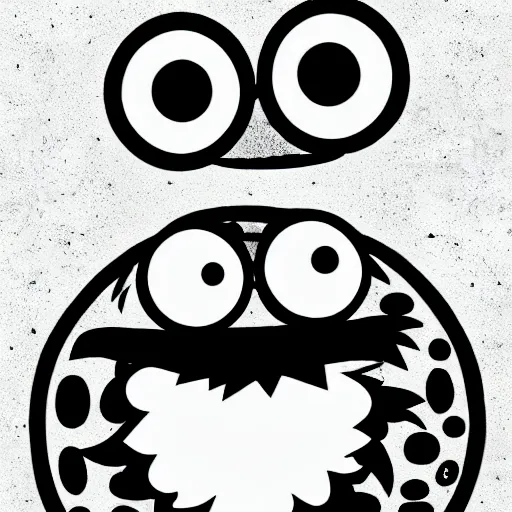 Prompt: book illustration of cookie monster with eight eyes, book illustration, monochromatic, white background, black and white image