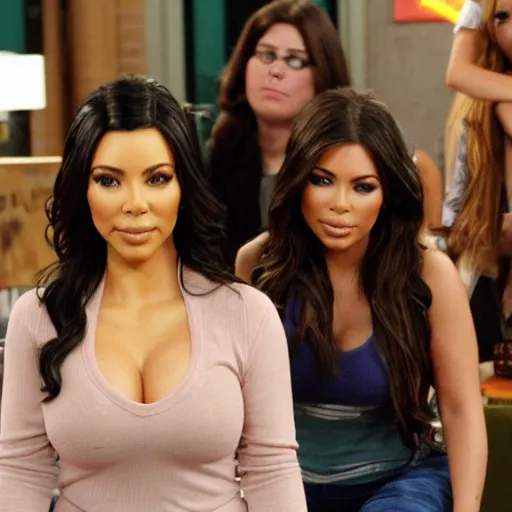 Image similar to Icarly with kim kardashian as Carly, 8k full HD photo, cinematic lighting, anatomically correct, oscar award winning, action filled, correct eye placement,