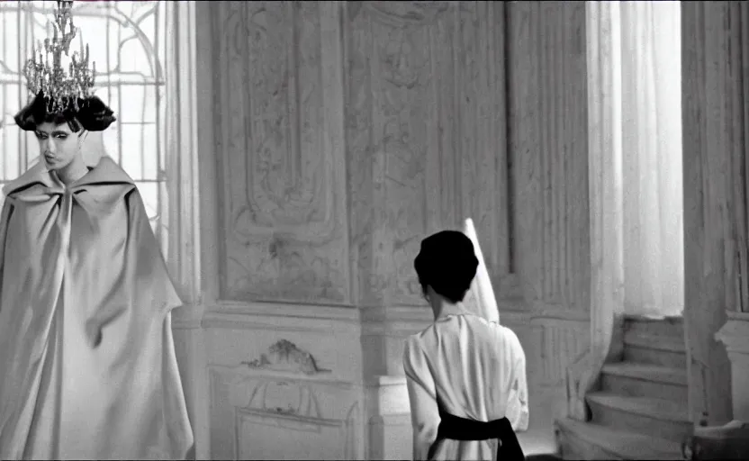 Image similar to a still from last year in marienbad ( 1 9 6 1 ), sharp, very detailed, great quality, french new wave cinema,