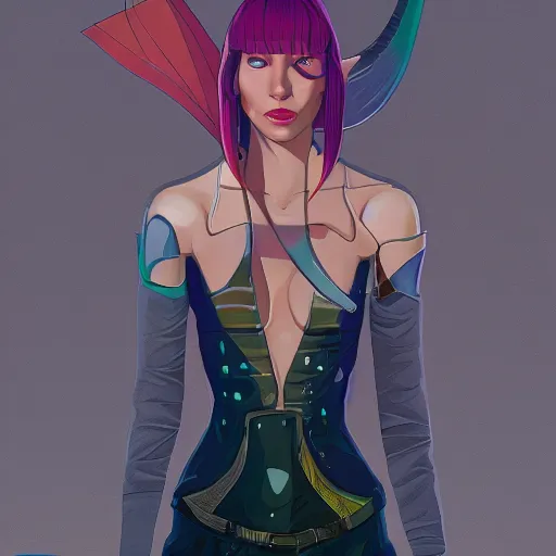 Prompt: a portrait of leeloo in the city, fantasy, elegant, digital painting, artstation, concept art, matte, sharp focus, illustration toon shader, dark outlines, art by josan gonzalez,