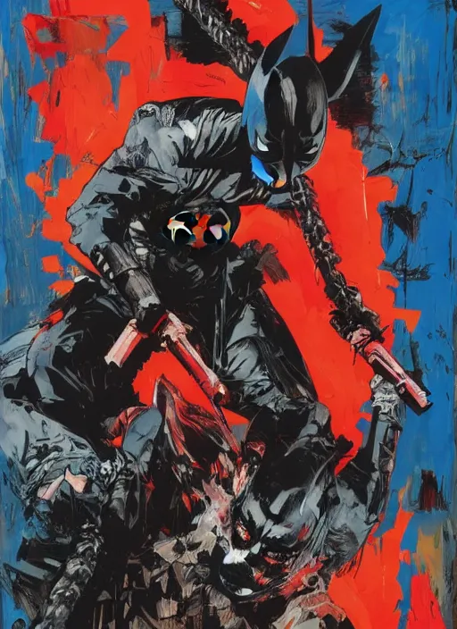 Prompt: batman who laughs by ashley wood, yoji shinkawa, jamie hewlett, 6 0's french movie poster, french impressionism, vivid colors, palette knife and brush strokes