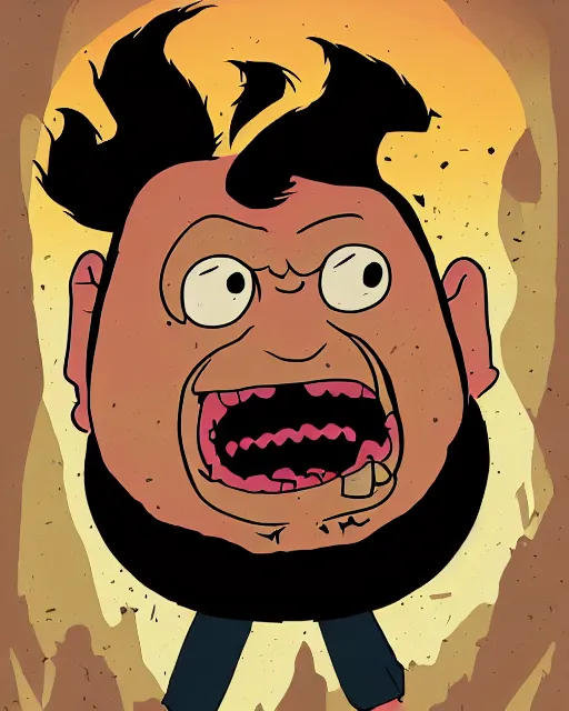 Image similar to portrait of dwayne johnson in the style of justin roiland. ugly, creepy, demonic, horror. cinematic lighting. style of rick & morty. photographic, photography. by justin roiland