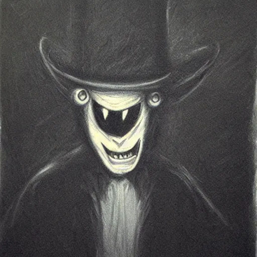 Image similar to horrifying charcoal drawing of the babadook