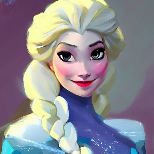 Image similar to greg manchess portrait painting of elsa from frozen as overwatch character, medium shot, asymmetrical, profile picture, organic painting, sunny day, matte painting, bold shapes, hard edges, street art, trending on artstation, by huang guangjian and gil elvgren and sachin teng