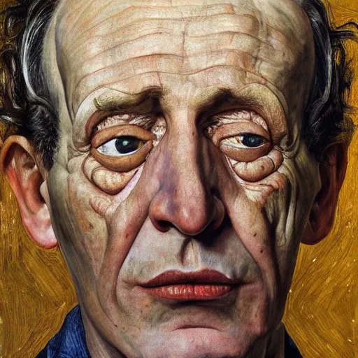 Image similar to high quality high detail painting by lucian freud, hd, portrait of a man covered with multiple eyes, photorealistic lighting